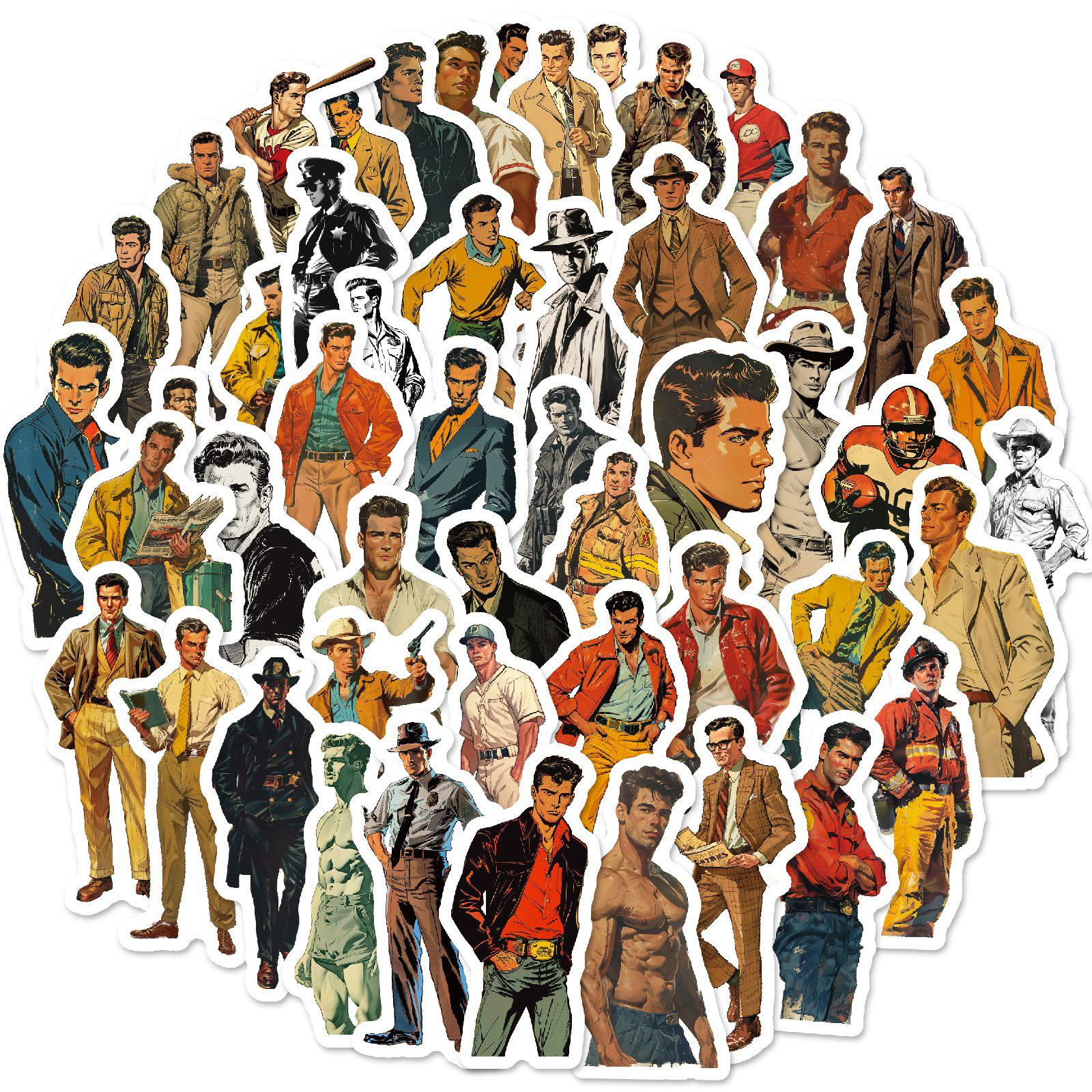 50PCS Vintage Men Sticker Pack, Retro Classic Gentleman Stickers, Old ...