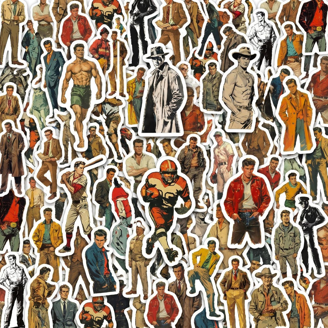 50PCS Vintage Men Sticker Pack, Retro Classic Gentleman Stickers, Old ...