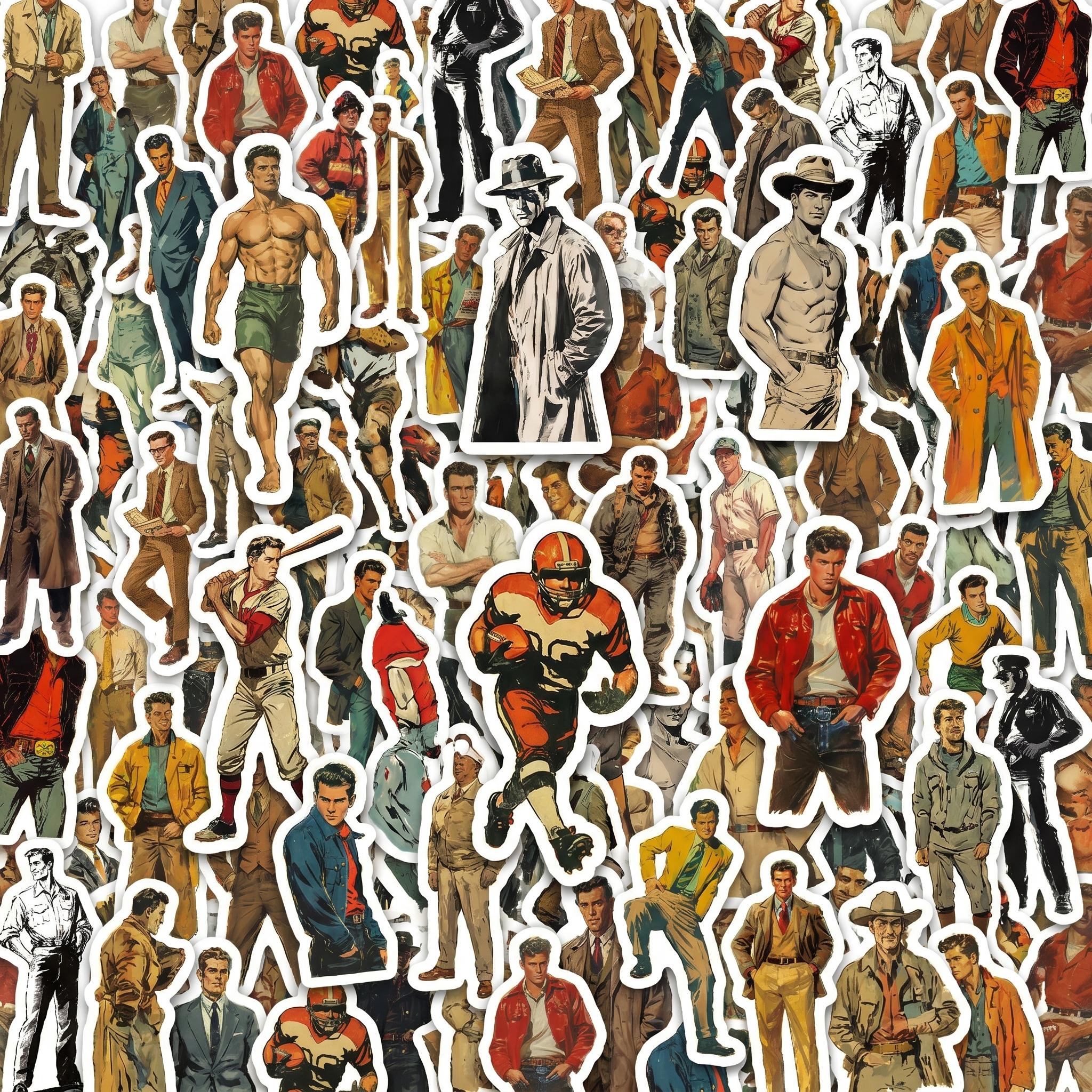Human Men Sticker 50PCS Vintage Men Sticker Pack, Retro Classic Gentleman Stickers, Old ...