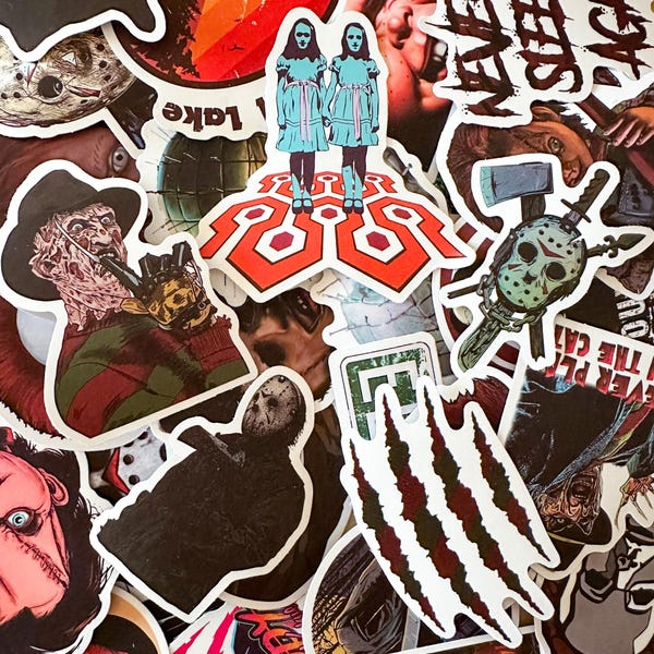 50PCS Thriller Character Aesthetic Stickers, Spooky Halloween Stickers, Scary Slasher Graffiti Stickers for Laptop, Water Bottle, Skateboard