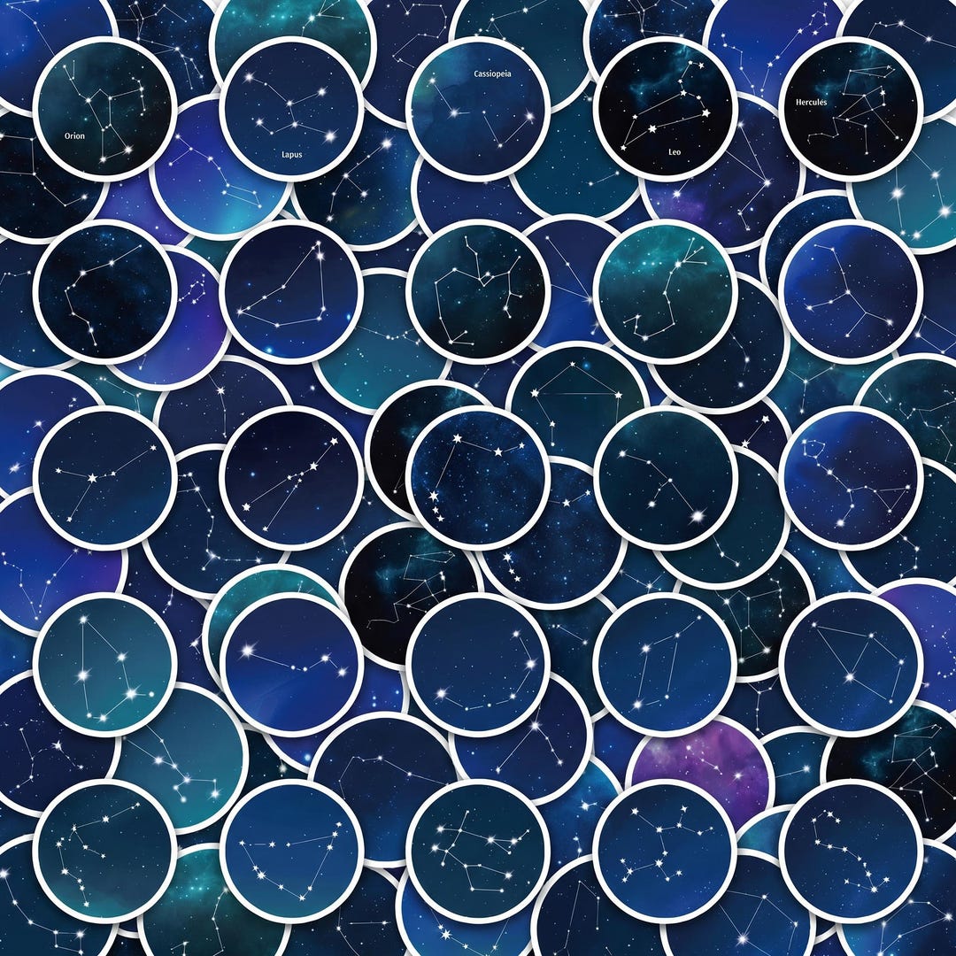 50PCS Constellation Sticker Pack, Star Sky Zodiac Space Stickers ...