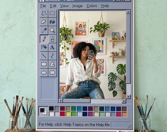Espelho personalizado feito no MS Paint, espelho retrô personalizado com efeito de pintura no Windows, decoração nostálgica com estética pixelada, espelho feito à mão, presente para designers.
