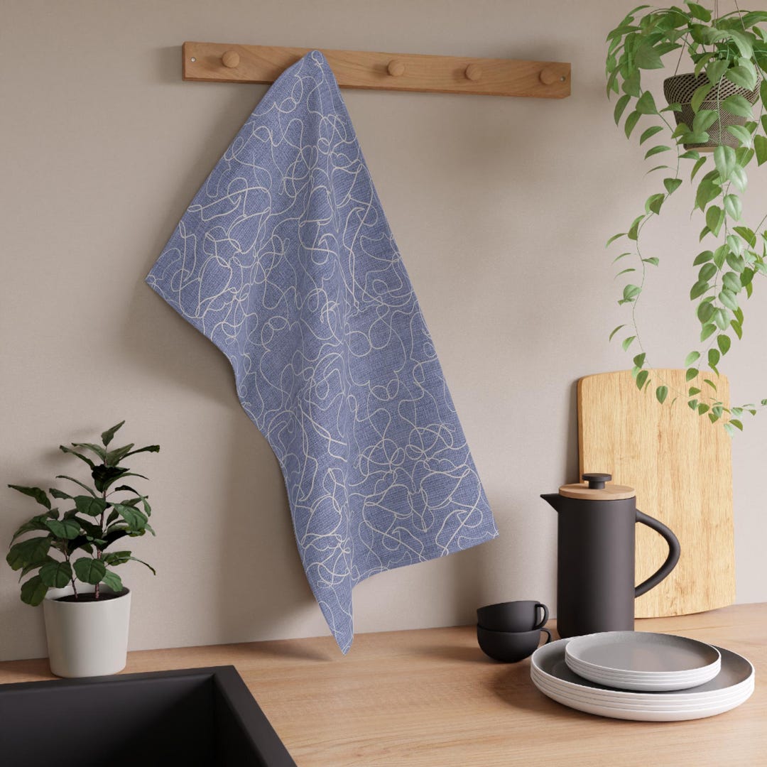 Abstract Looped Line Pattern Tea Towel | Blue Kitchen Towel - Etsy