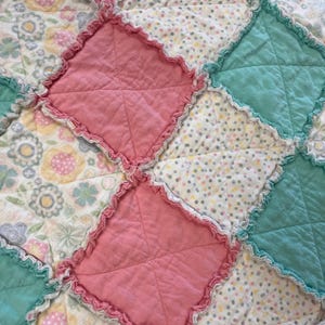 Flower, Polk-a-dot, Baby Girl Rag Quilt, Nursery Quilt, Baby Girl Room, Baby Shower Gift, Pink and Teal