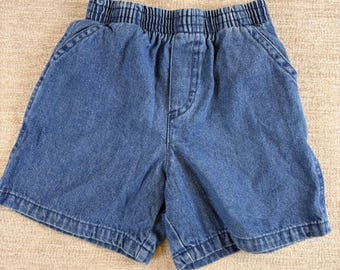 Spodenki jeansowe Vintage Miniwear dla maluchów, niebieskie, 24 m, elastyczny pas, 100% bawełna, lata 90.