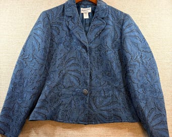 Pendleton vintage Veste blazer damassé floral bleu noir 100 % laine vierge W 1640