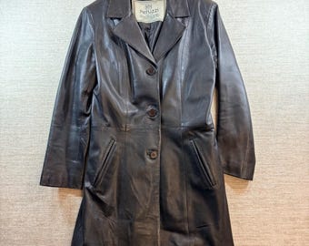 Carolyn Bessette Kennedy Style vintage des années 90 trench-coat en cuir véritable Italie LG