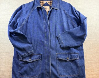 Vintage - Veste en jean délavée Glory - Manteau de corvée doublé à carreaux Bleu Femme 18W 20W