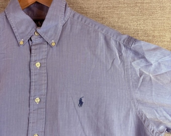 VTG Polo Ralph Lauren Chemise boutonnée Yarmouth à chevrons pour homme Bleu 15,5-32/33