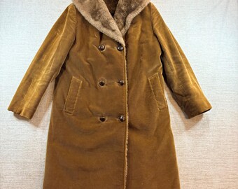 Vintage Pre 1962 London Fog Corduroy Faux Fur Lined Trench Coat Camel Womens 8