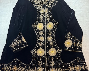 VINTAGE SILHOUETTES Black Velvet Beaded Sequin Embroidered Jacket Coat Womens 1X