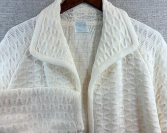 vintage Granniecore - Pull cardigan ouvert sur le devant en maille nid d'abeille ivoire Dainty LG