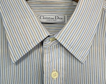 Camicia da uomo vintage anni '80/'90 Christian Dior a righe con bottoni, taglia 16.5/33-34 USA