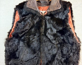 VTG Andrew Marc Veste néo-zélandaise avec fourrure à col en cuir et fourrure d'opossum Noir W XL