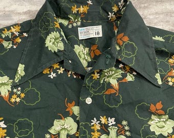 Vtg 70s floral cottage core mod GoGo disco button-down shirt JC Penney womens 18