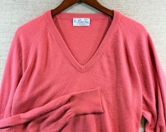 Pull col V Pickering vintage des années 80 fabriqué aux États-Unis pour homme Med rose corail golf Tennis