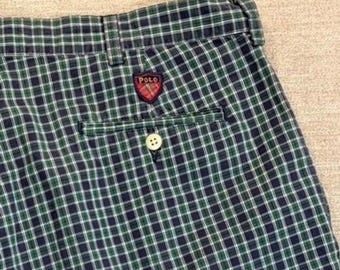 VTG Polo Ralph Lauren Heritage Black Watch Plaid Shorts Mens 36 Shield Crest 90s