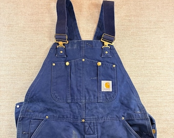 Carhartt vintage R02 Salopette double genou en toile matelassée bleu marine 36 x 30
