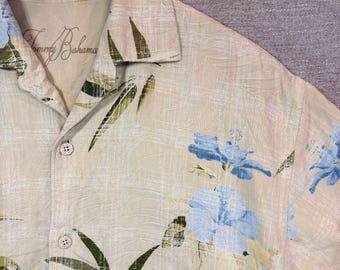 Tommy Bahama Vintage Florida Palm Silk Camp-shirt heren button-down Hawaiiaans MED
