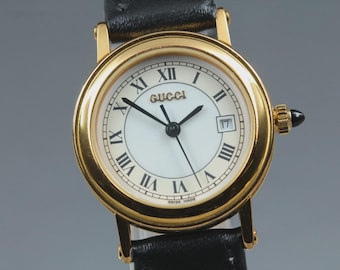 Near MINT] GUCCI 7200L White Roman Dial 26mm Gold Quartz Woman's Watch JAPAN