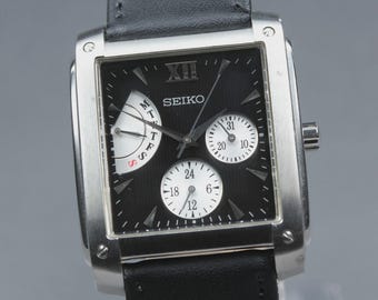 Near MINT] SEIKO 5Y66-0AC0 Retrograde Day/Date Black Dial Quartz Men's Watch
