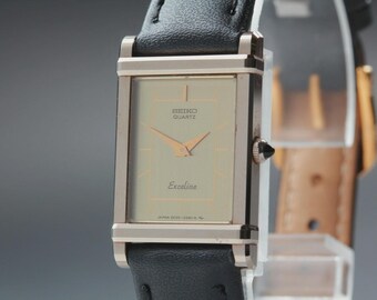 Near MINT] SEIKO Exceline 2E20-5190 Gold Dial Tank 18mm Quartz Woman's Watch