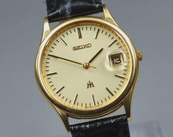Near MINT] SEIKO Majesta 5S42-7A00 Sweep Second Gold Dial Quartz Men's Watch