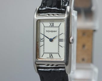Near MINT+] Yves Saint Laurent 5420-F46878 Tank White Dial Quartz Woman's Watch
