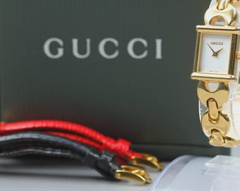 Near MINT w/Box] GUCCI 1800L Change Belt Gold White Dial Quartz Woman's Watch