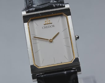 Near MINT] SEIKO Credor 8420-6990 22mm Gray Dial Quartz Men's Watch From JAPAN