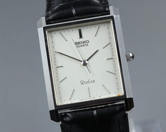 Near MINT] SEIKO Dolce 6030-5620 Silver Dial Rectangle Quartz Men's Watch