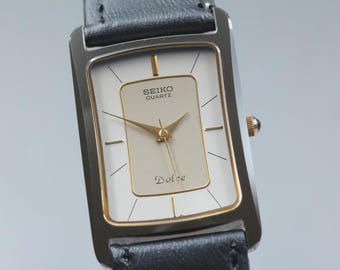 Near MINT] SEIKO Dolce 7321-5490 Ceramics Gray Dial Rectangle Quartz Mens Watch