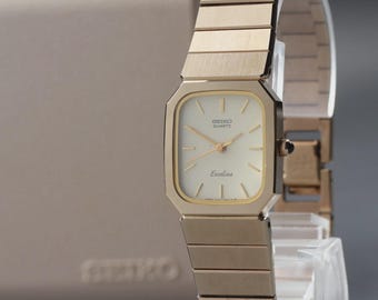 Near MINT W/Box] SEIKO Exeline 1221-5730 Gold Dial Tungsten Quartz Womens Watch