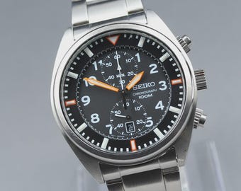 Near MINT] SEIKO Chronograph 100m 7T94-0BL0 Black Dial Quartz Men's Watch JAPAN