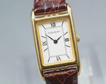Near MINT] Yves Saint Laurent 5420-F46860 Tank Gold Dial Quartz Woman's Watch