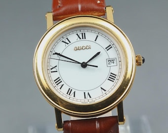 Near MINT] GUCCI 7200M 34mm White Dial Gold Quartz Men's Watch From JAPAN
