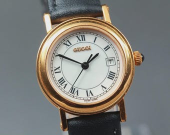Near MINT] GUCCI 7200L 26mm White Roman Dial Gold Quartz Woman's Watch JAPAN