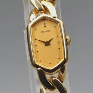 Near MINT] SEIKO 2E20-5360 14mm Gold Dial Quartz Bracelet Woman's Watch JAPAN