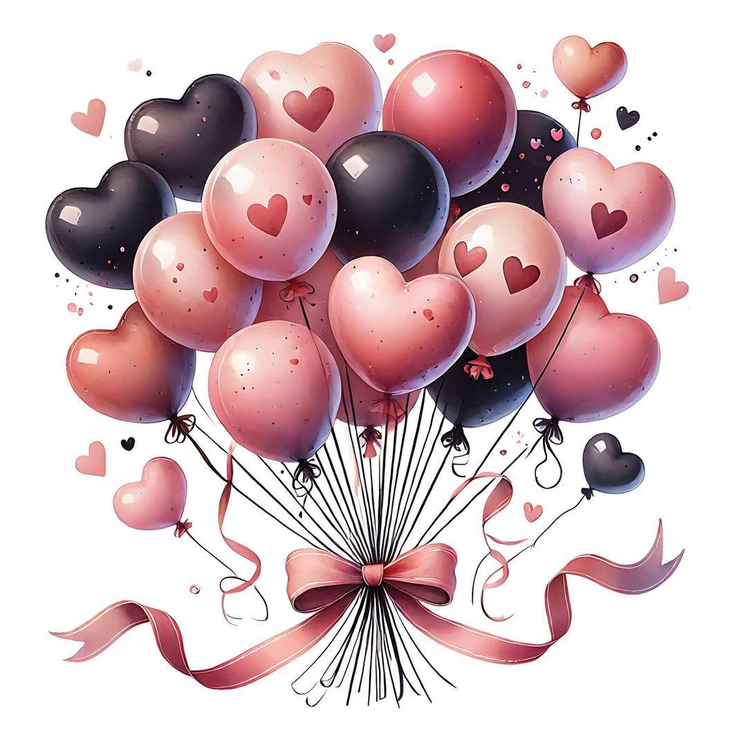 Watercolor Heart Balloons Clipart , Coquette Bow Png, Sweet Heart ...