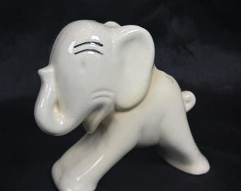 Vintage Hull Pottery Stretch Elephant Planter 1950s Art Deco Ceramic White