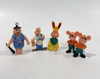 Vintage Sunshine PVC Cartoon Figures Fred Flinstone Popeye Mice Rabbit Hong Kong