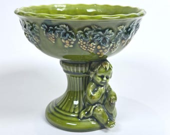 Vintage 1950s Lefton Ceramic Majolica Style Green Cherub & Grapes Model H4963