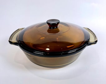Anchor Hocking Amber Glass Casserole Dish with Lid 1.5 Qt 8.25 Inch Round 1037