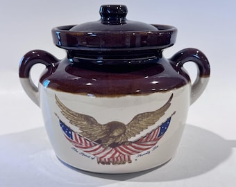 McCoy Pottery X National Gallery Of Art Bean Pot W Lid Bald Eagle American Flag