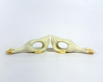 Vintage Ceramic Goose Napkin Rings Set of 2 White Farmhouse Country Decor