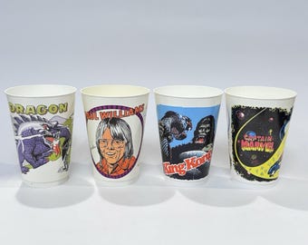1970s 7-Eleven Misc Promo Slurpee Cups Lot of 4 Captain Marvel King Kong