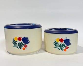 Vintage Sterilite Plastic Tulip Floral Planter Canister Set of 2 Cottagecore