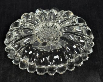 Vintage Hazel Atlas Clear Glass Reversible Flower Taper Candle Holder
