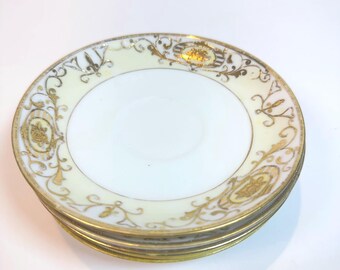 Vintage Noritake Set of 5 Gold Filigree Rose Medallion 5.5" Porcelain Saucers