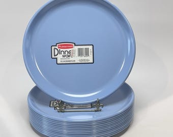 New Vintage 1992 Rubbermaid Melamine Dinnerware 10 1/4" Dinner Plates Light Blue